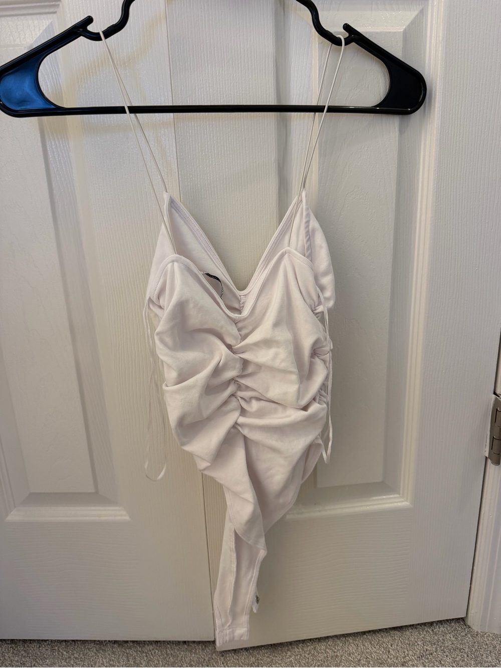 Zara Ruched Spaghetti-Strap White Women’s Bodysuit
